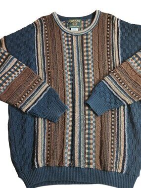 Tosani Vintage 3D Knit Sweater Mens Large Wool Blend Coogi Style Made in Canada